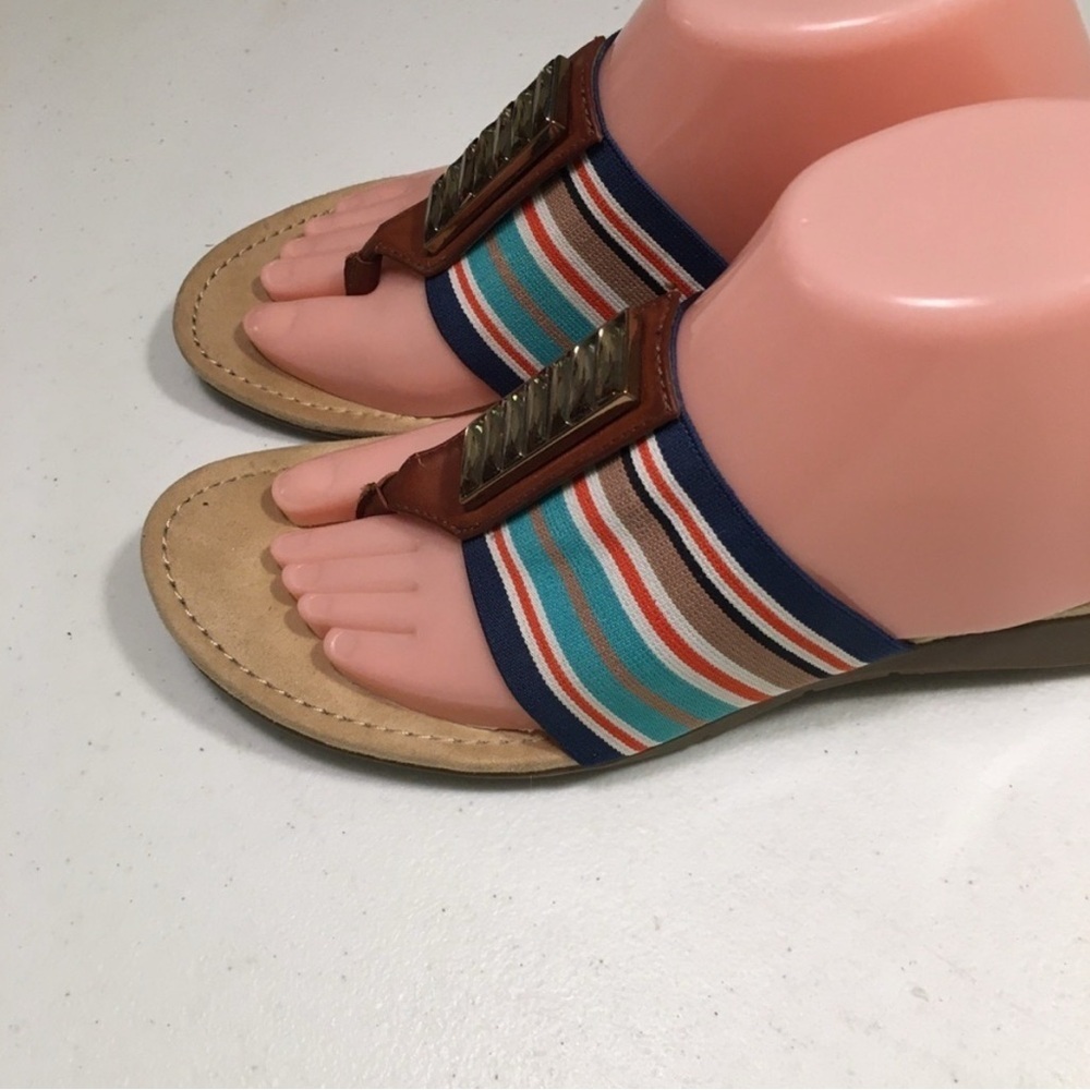 Anne Klein Sport Striped Blue and Teal Women's Toe-Post Sandals Size 9M SB-N